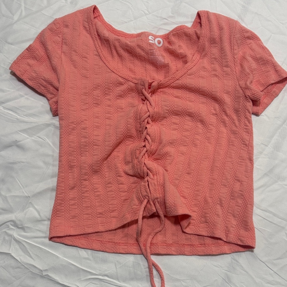 SO Pink Lace-Up Crop Top